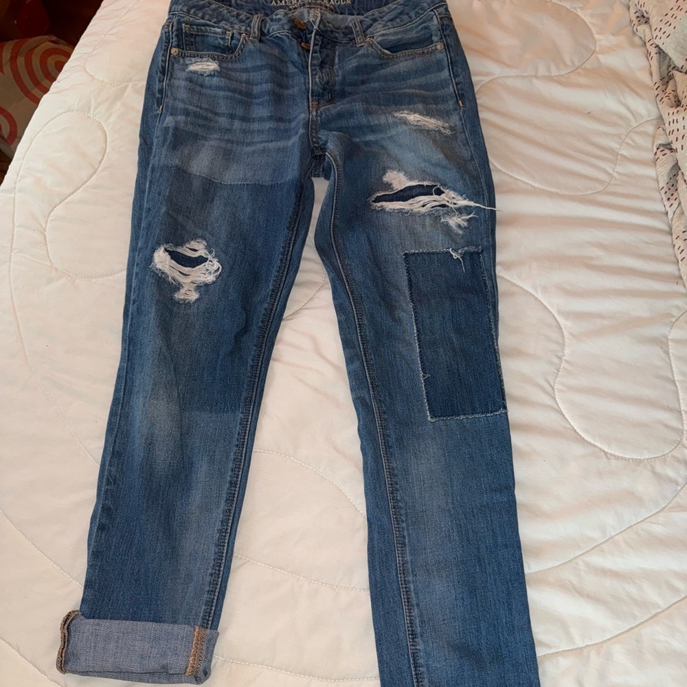 American Eagle Outfitters Blue Boyfriend Jeans Distressed